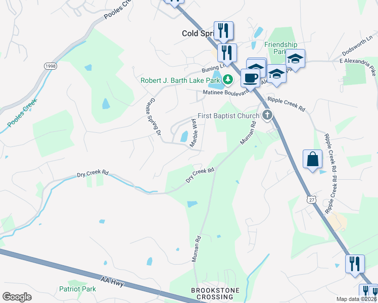 map of restaurants, bars, coffee shops, grocery stores, and more near 5991 Marble Way in Cold Spring