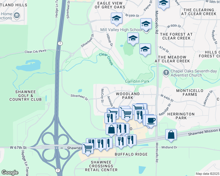 map of restaurants, bars, coffee shops, grocery stores, and more near 6324 Aminda Street in Shawnee