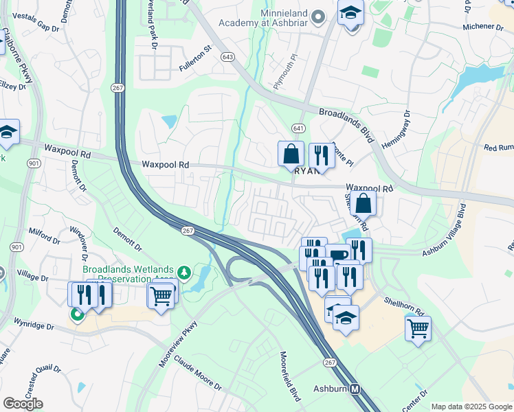 map of restaurants, bars, coffee shops, grocery stores, and more near 21817 Dragons Green Square in Ashburn