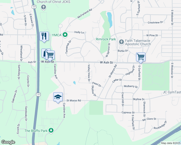 map of restaurants, bars, coffee shops, grocery stores, and more near 1015 Valley View Drive in Junction City
