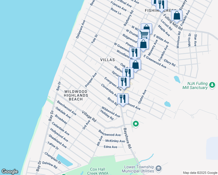 map of restaurants, bars, coffee shops, grocery stores, and more near 22 Cloverdale Avenue in Villas
