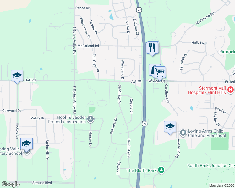 map of restaurants, bars, coffee shops, grocery stores, and more near 1013 Chisholm Trail in Junction City