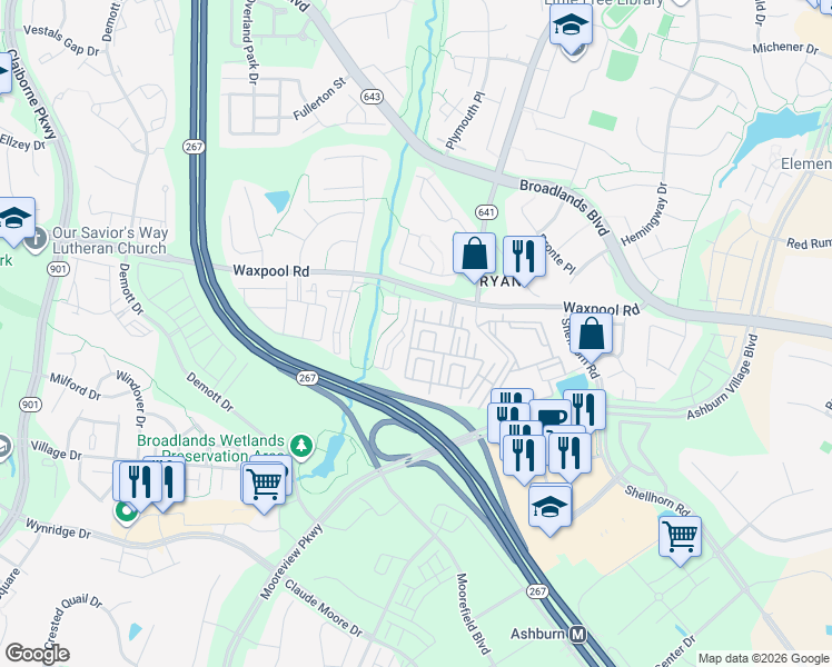 map of restaurants, bars, coffee shops, grocery stores, and more near 21770 Dragons Green Square in Ashburn
