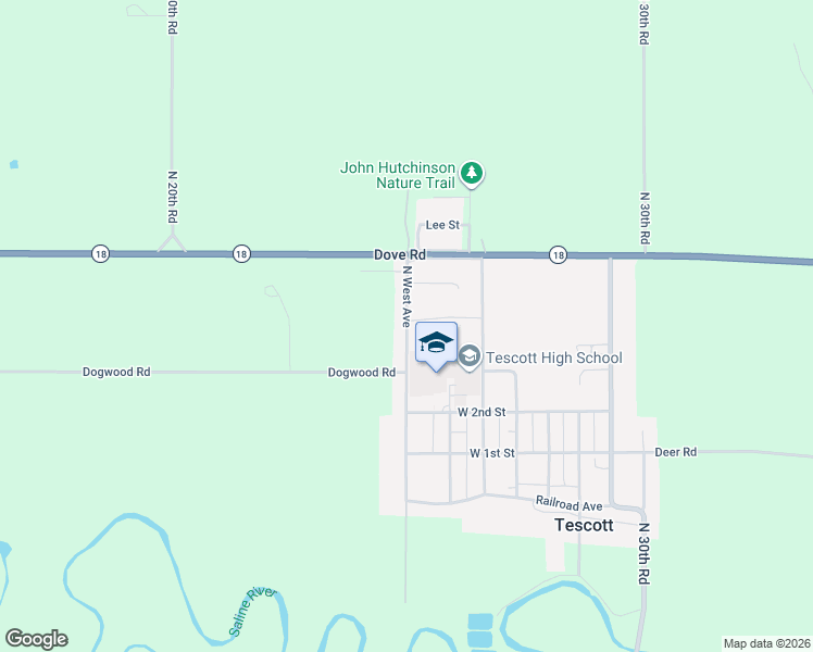 map of restaurants, bars, coffee shops, grocery stores, and more near 406 North West Avenue in Tescott