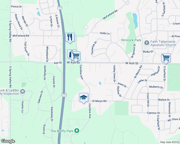 map of restaurants, bars, coffee shops, grocery stores, and more near 942 Windwood Drive in Junction City