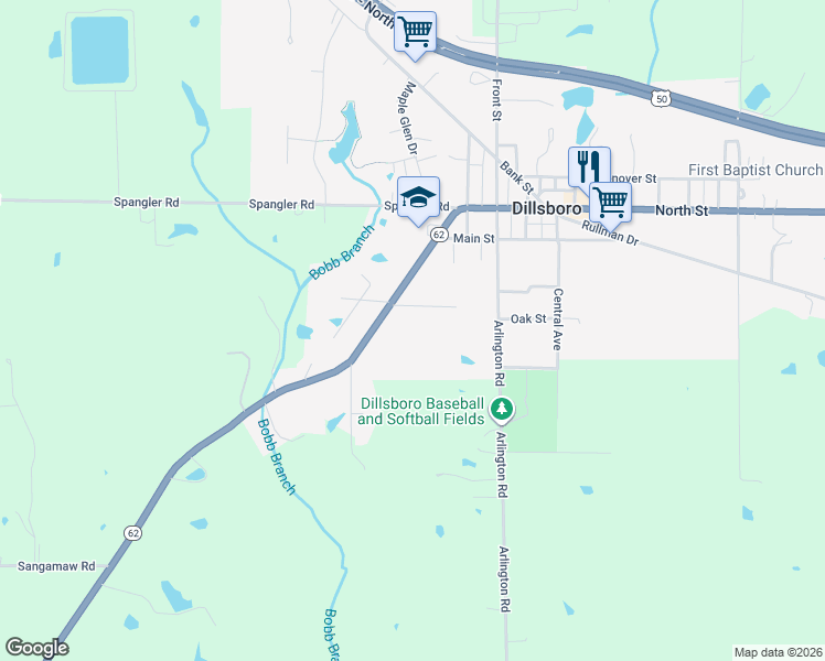 map of restaurants, bars, coffee shops, grocery stores, and more near 13270 Sunset Drive in Dillsboro