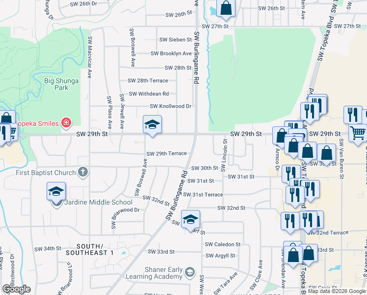 map of restaurants, bars, coffee shops, grocery stores, and more near in Topeka