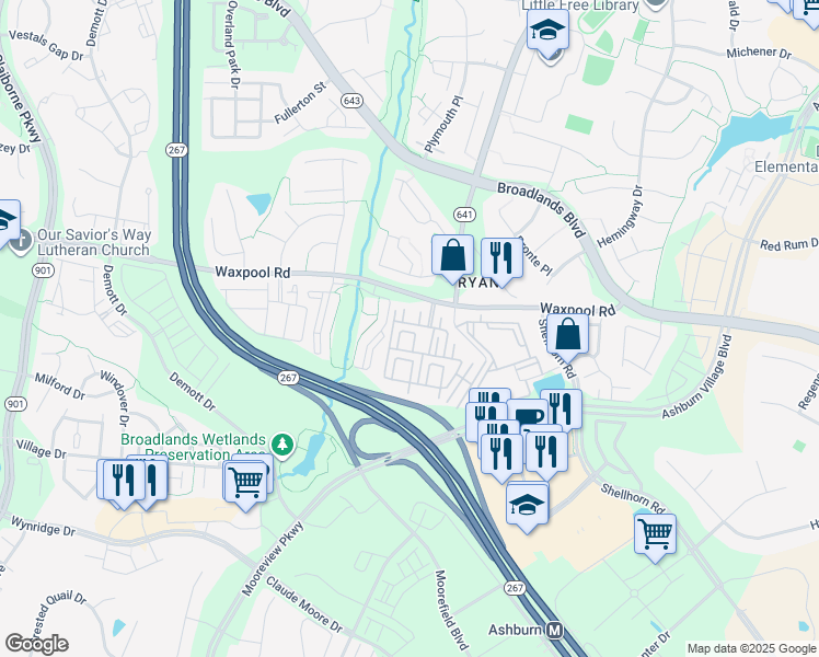 map of restaurants, bars, coffee shops, grocery stores, and more near 21792 Dragons Green Square in Ashburn