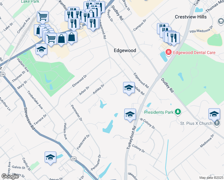 map of restaurants, bars, coffee shops, grocery stores, and more near 3049 Heritage Lane in Edgewood
