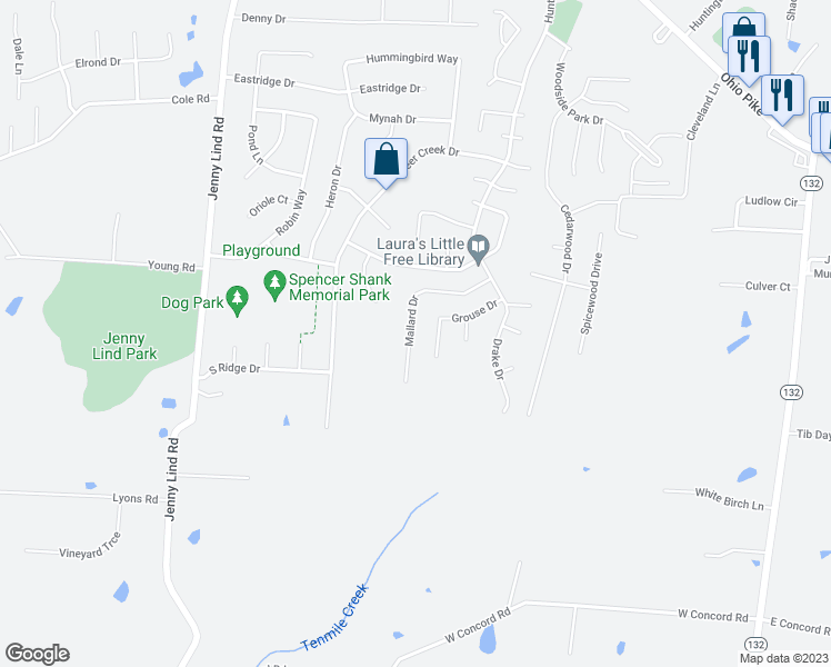 map of restaurants, bars, coffee shops, grocery stores, and more near 32 Mallard Drive in Amelia