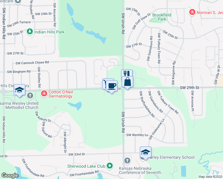 map of restaurants, bars, coffee shops, grocery stores, and more near 6822-6834 SW 29th St in Topeka