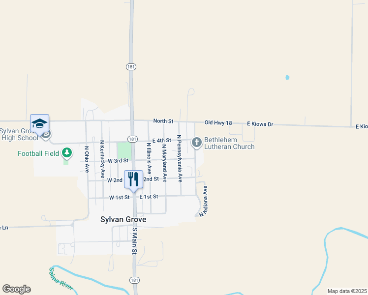 map of restaurants, bars, coffee shops, grocery stores, and more near 401-499 North Pennsylvania Avenue in Sylvan Grove