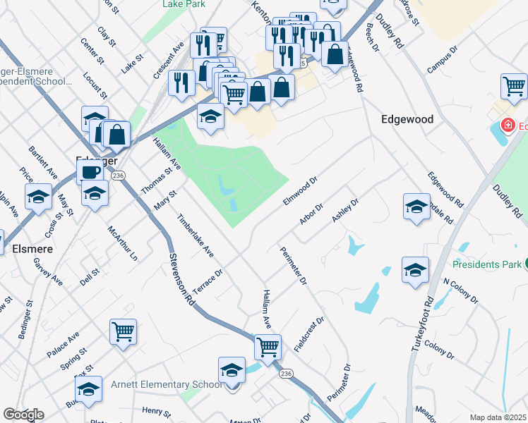 map of restaurants, bars, coffee shops, grocery stores, and more near 3124 Elmwood Drive in Erlanger