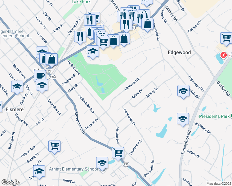 map of restaurants, bars, coffee shops, grocery stores, and more near 3124 Elmwood Drive in Erlanger