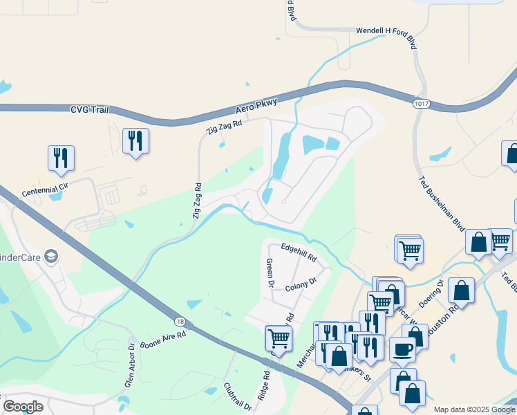 map of restaurants, bars, coffee shops, grocery stores, and more near 5615 Hazel Drive in Florence