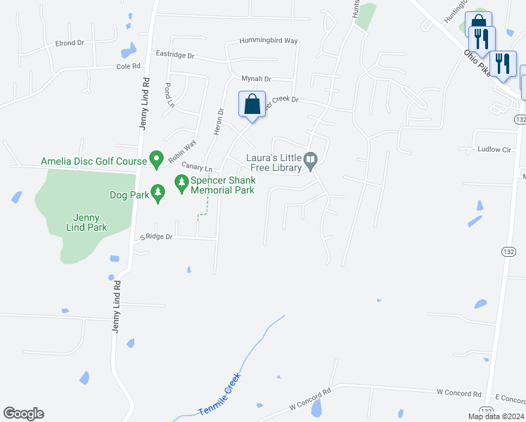 map of restaurants, bars, coffee shops, grocery stores, and more near 33 Mallard Drive in Amelia