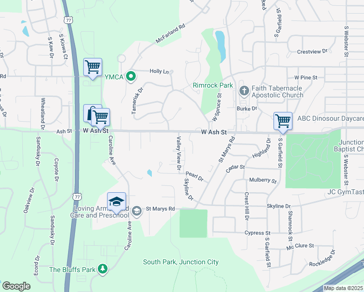 map of restaurants, bars, coffee shops, grocery stores, and more near 935 Valley View Drive in Junction City