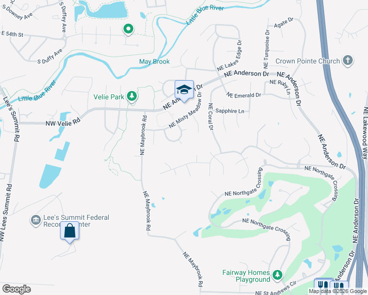map of restaurants, bars, coffee shops, grocery stores, and more near 133 Northwest Misty Meadow Court in Lee's Summit