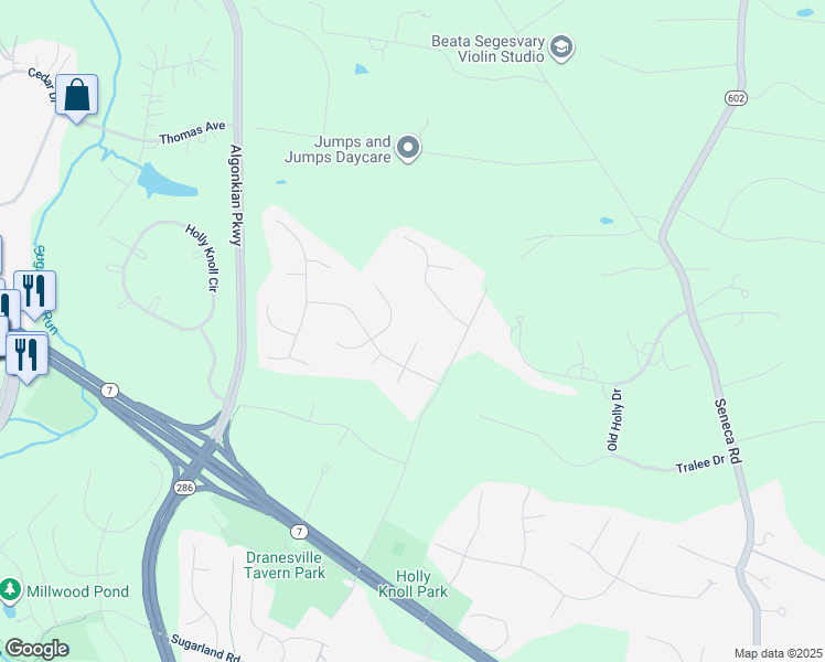 map of restaurants, bars, coffee shops, grocery stores, and more near 11906 Holly Spring Drive in Great Falls