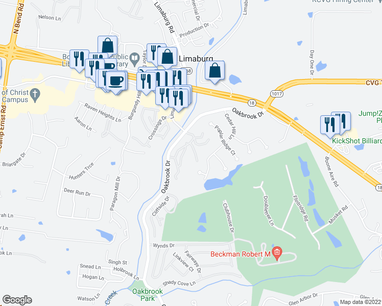 map of restaurants, bars, coffee shops, grocery stores, and more near 6181 Woodhill Drive in Florence