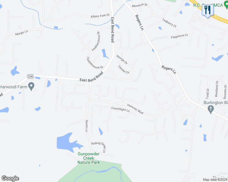 map of restaurants, bars, coffee shops, grocery stores, and more near 2683 Sterling Trce in Burlington