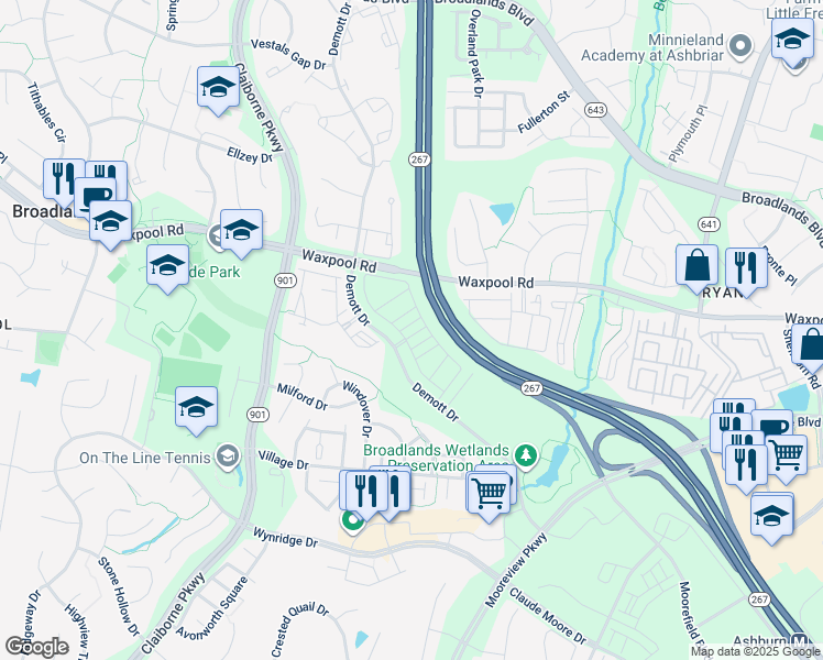 map of restaurants, bars, coffee shops, grocery stores, and more near 21843 Beckhorn Station Terrace in Ashburn