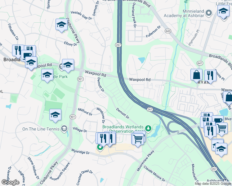 map of restaurants, bars, coffee shops, grocery stores, and more near 21843 Beckhorn Station Terrace in Ashburn