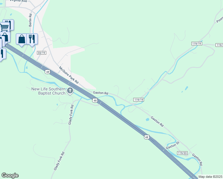 map of restaurants, bars, coffee shops, grocery stores, and more near 1533 Old U.S. 33 in Weston