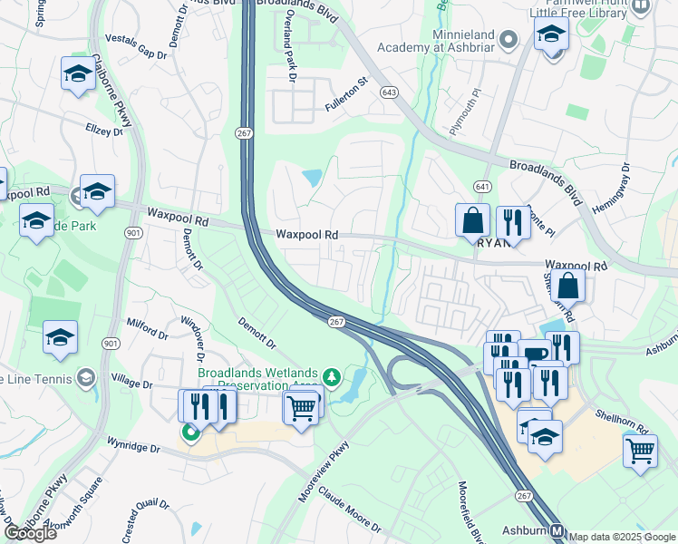 map of restaurants, bars, coffee shops, grocery stores, and more near 21762 Harroun Terrace in Ashburn