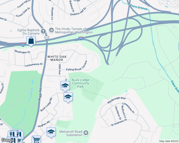 map of restaurants, bars, coffee shops, grocery stores, and more near 3009 Silver Lake Court in Adelphi