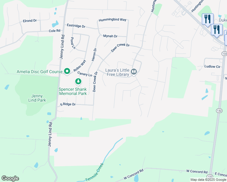 map of restaurants, bars, coffee shops, grocery stores, and more near 31 Mallard Drive in Amelia