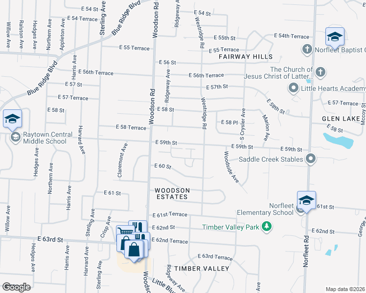map of restaurants, bars, coffee shops, grocery stores, and more near 11814 East 59th Street in Kansas City