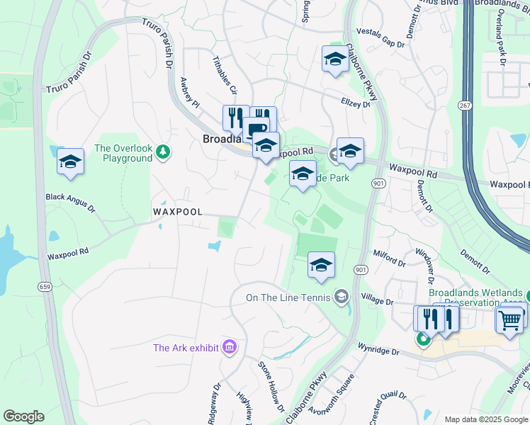 map of restaurants, bars, coffee shops, grocery stores, and more near 21758 Poole Court in Ashburn