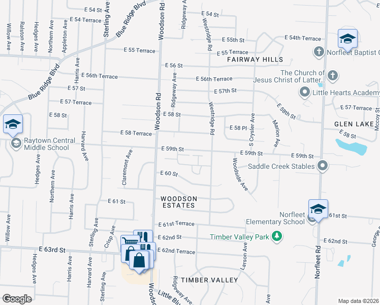 map of restaurants, bars, coffee shops, grocery stores, and more near 11814 East 59th Street in Kansas City
