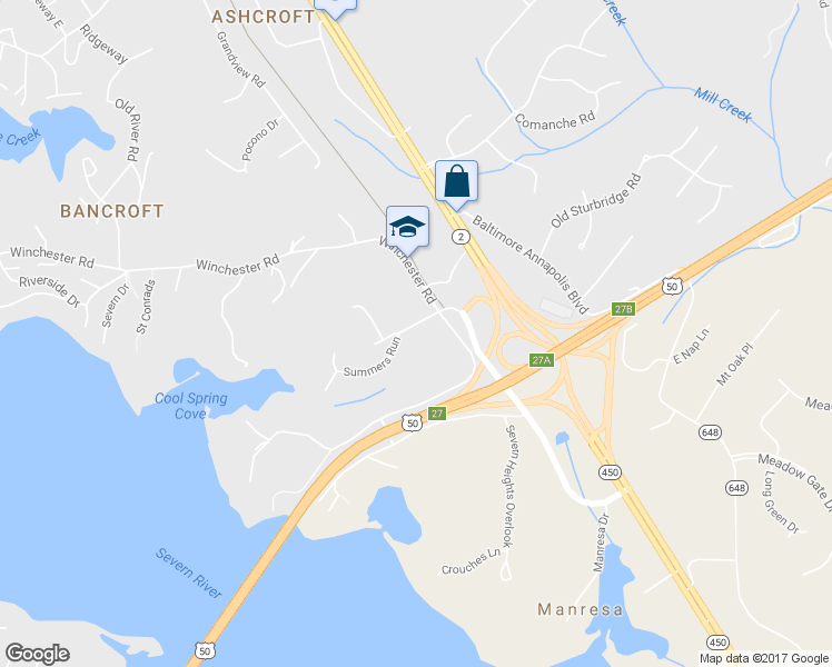 map of restaurants, bars, coffee shops, grocery stores, and more near 101 Summers Run in Annapolis