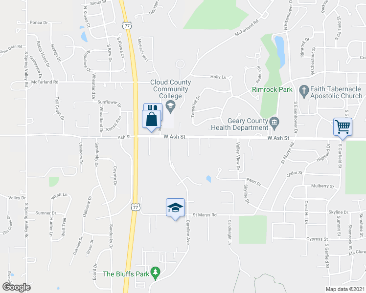map of restaurants, bars, coffee shops, grocery stores, and more near 1617 West Ash Street in Junction City