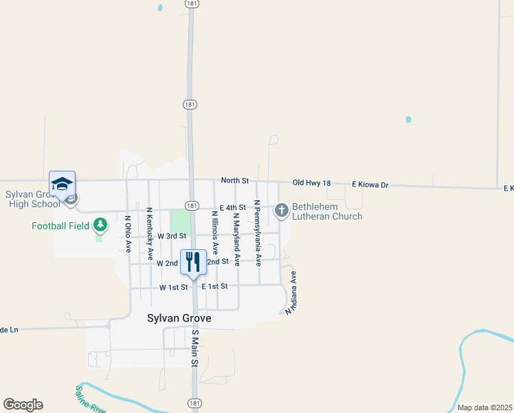 map of restaurants, bars, coffee shops, grocery stores, and more near 401 North Pennsylvania Avenue in Sylvan Grove