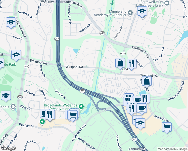 map of restaurants, bars, coffee shops, grocery stores, and more near 21889 Green Stable Square in Ashburn