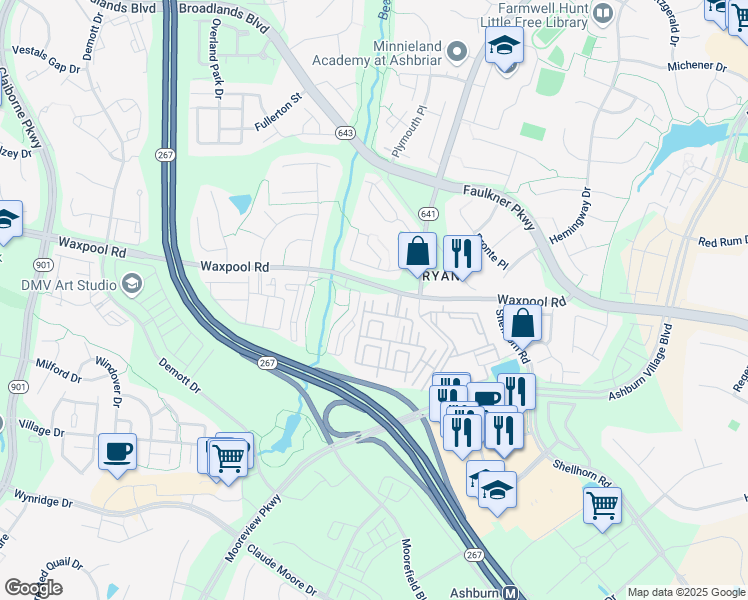 map of restaurants, bars, coffee shops, grocery stores, and more near Ascot Court in Ashburn