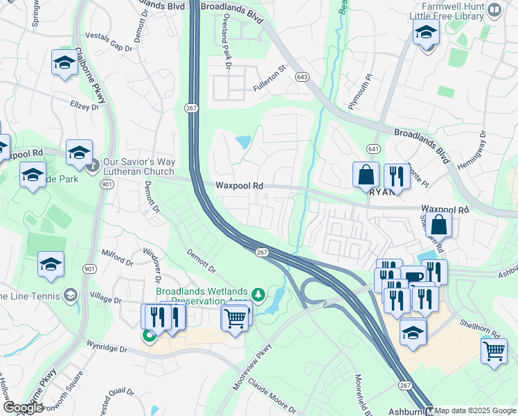 map of restaurants, bars, coffee shops, grocery stores, and more near 21753 Harroun Terrace in Ashburn