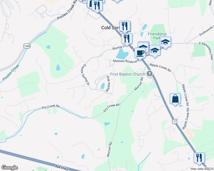 map of restaurants, bars, coffee shops, grocery stores, and more near 5912-5922 Marble Way in Cold Spring