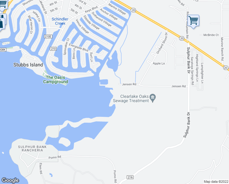 map of restaurants, bars, coffee shops, grocery stores, and more near 13425 Jensen Road in Clearlake Oaks