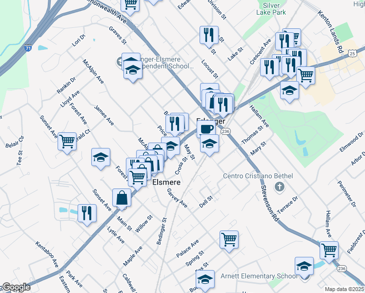 map of restaurants, bars, coffee shops, grocery stores, and more near 3707 Dixie Highway in Elsmere