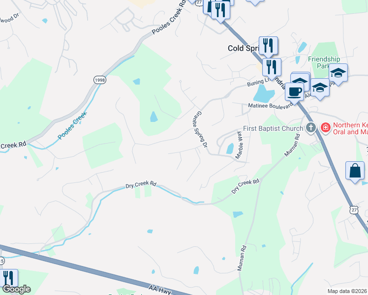 map of restaurants, bars, coffee shops, grocery stores, and more near 668 Silver Ledge Drive in Newport