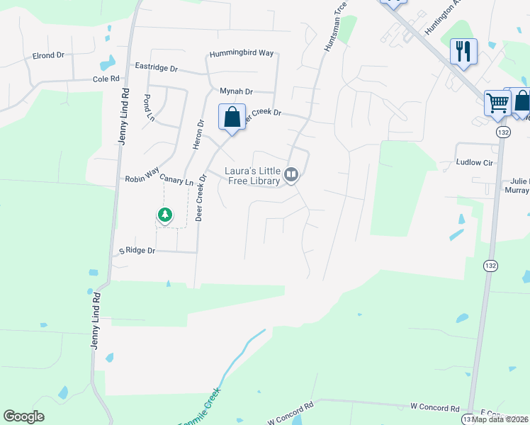 map of restaurants, bars, coffee shops, grocery stores, and more near 17 Grouse Drive in Amelia