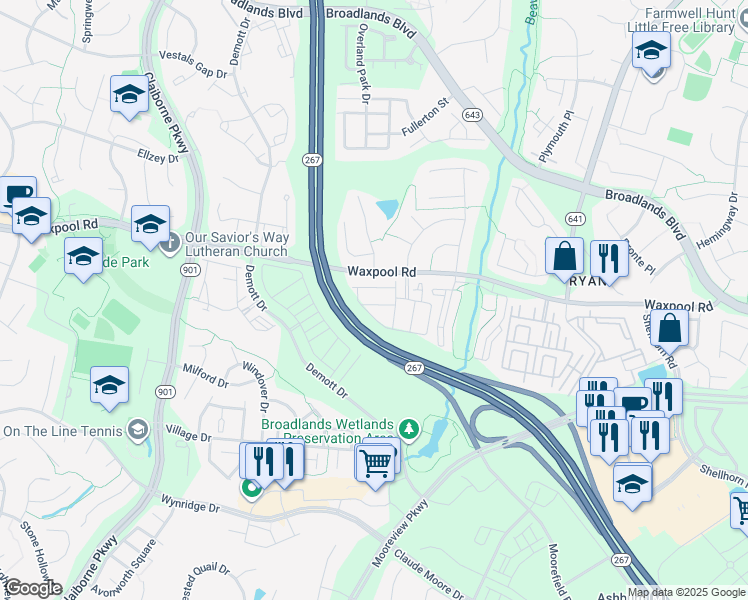 map of restaurants, bars, coffee shops, grocery stores, and more near 43308 Foyt Terrace in Ashburn