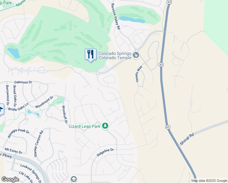 map of restaurants, bars, coffee shops, grocery stores, and more near 12629 Chianti Court in Colorado Springs