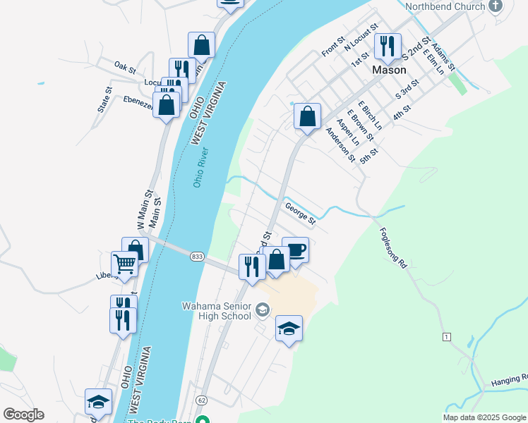 map of restaurants, bars, coffee shops, grocery stores, and more near 90 Taylor Lane in Mason