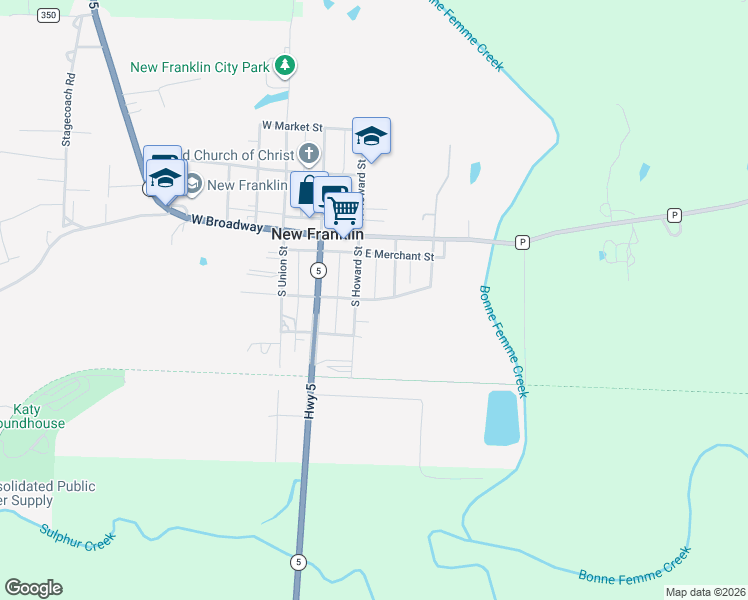 map of restaurants, bars, coffee shops, grocery stores, and more near East Sulphur Street in New Franklin