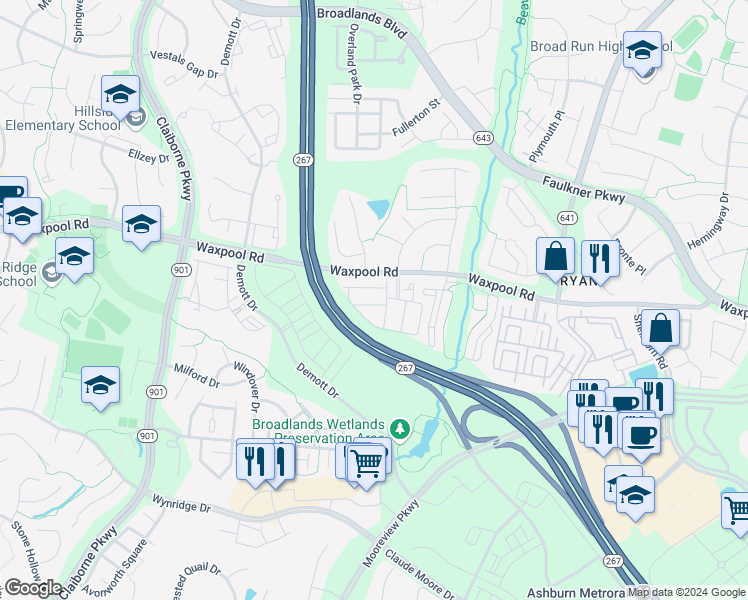 map of restaurants, bars, coffee shops, grocery stores, and more near 43320 Foyt Terrace in Ashburn